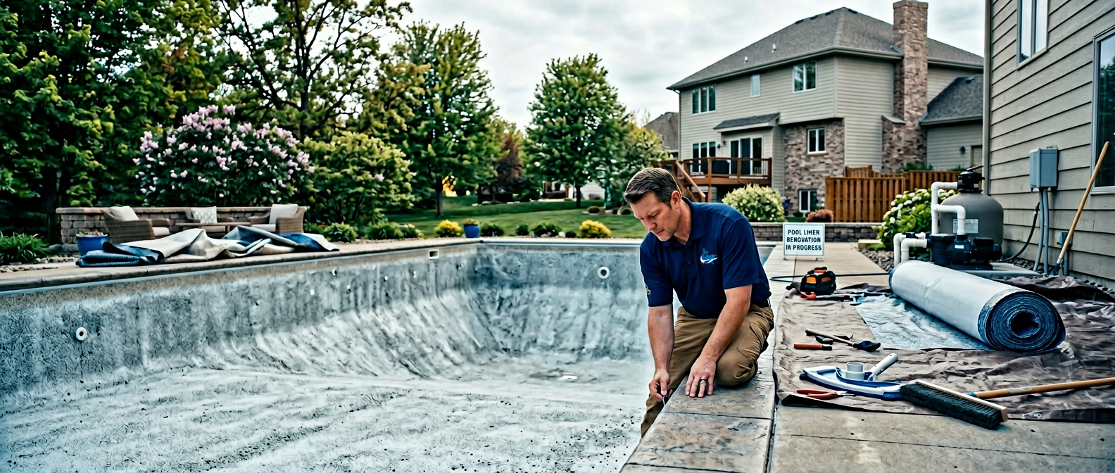 Pool liner being replaced in a Minnesota backyard