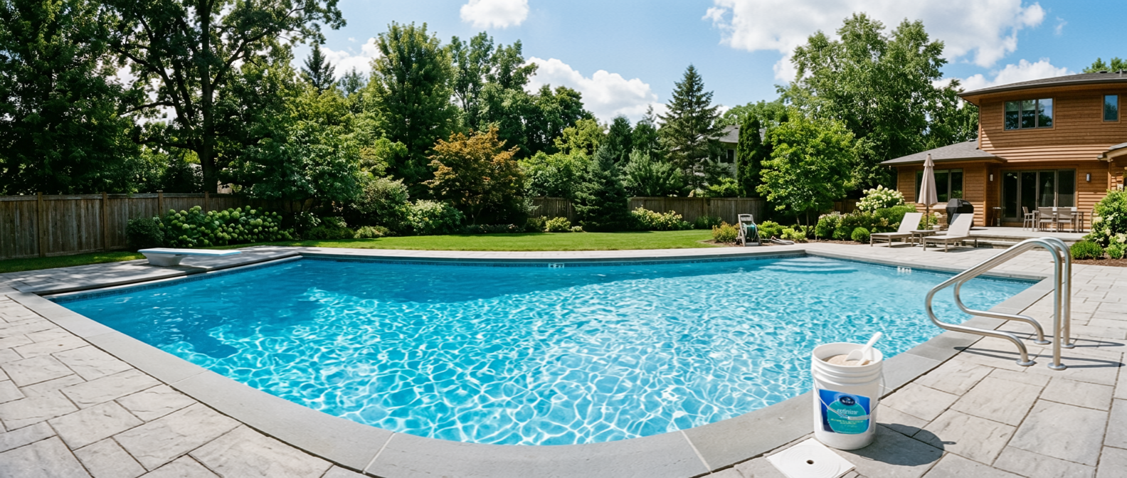 Crystal clear sparkling backyard pool water in Plymouth, Minnesota on a sunny summer day