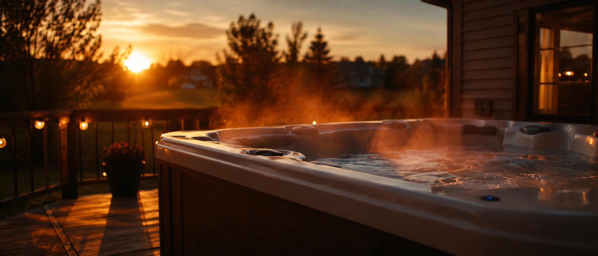 Hot tub on a Minnesota deck in late summer evening light