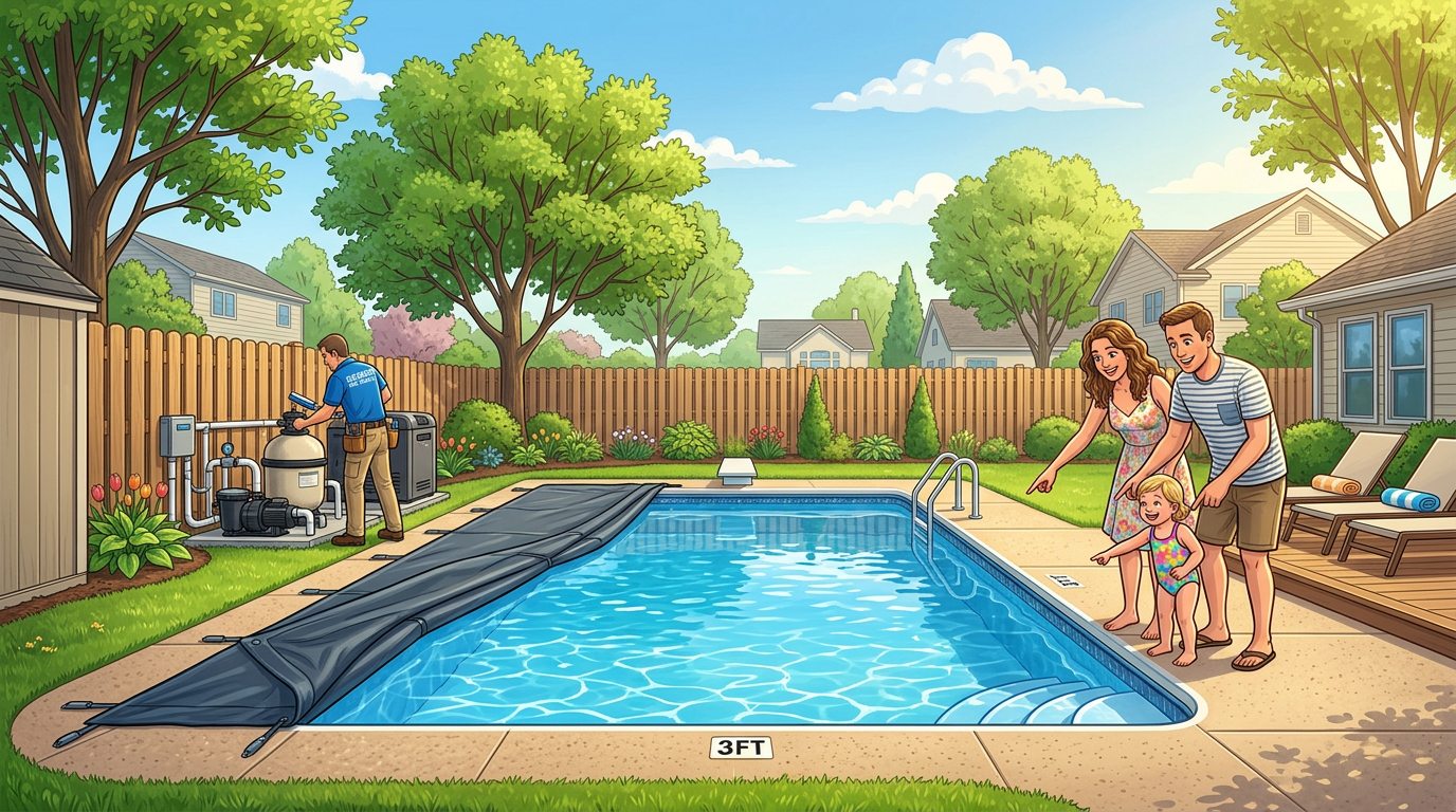 Minnesota family enjoying their backyard pool in spring