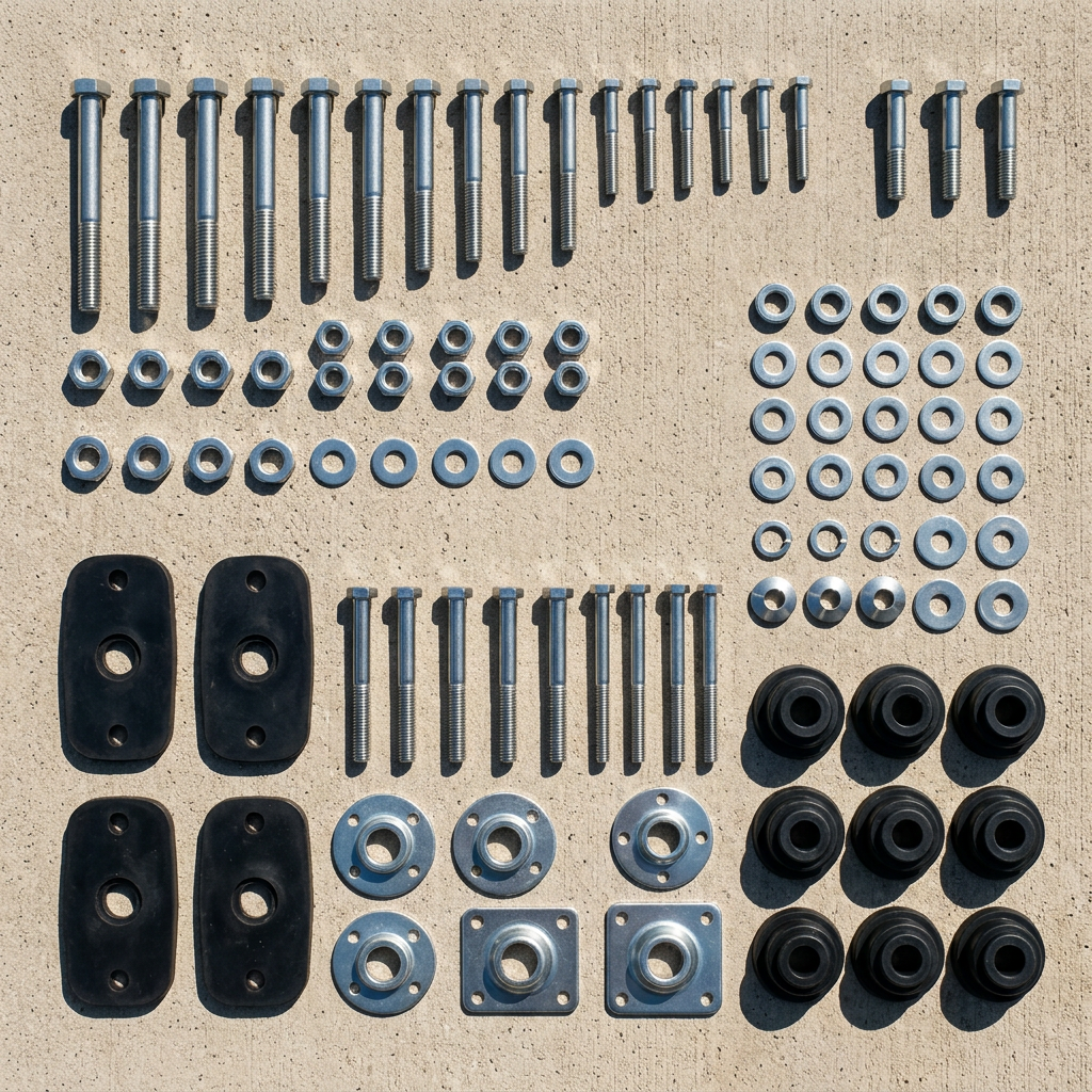 Pool ladder hardware laid out for inspection