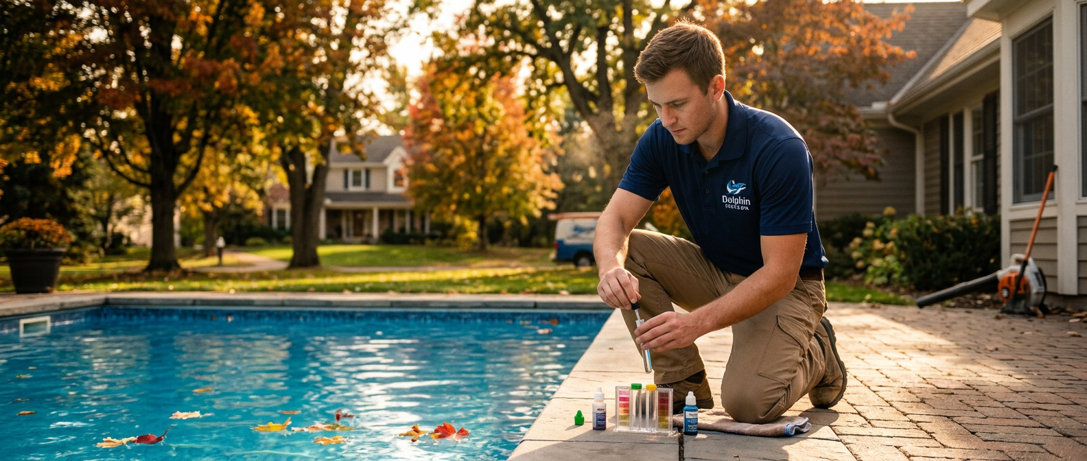 Backyard pool in early fall in Minnesota